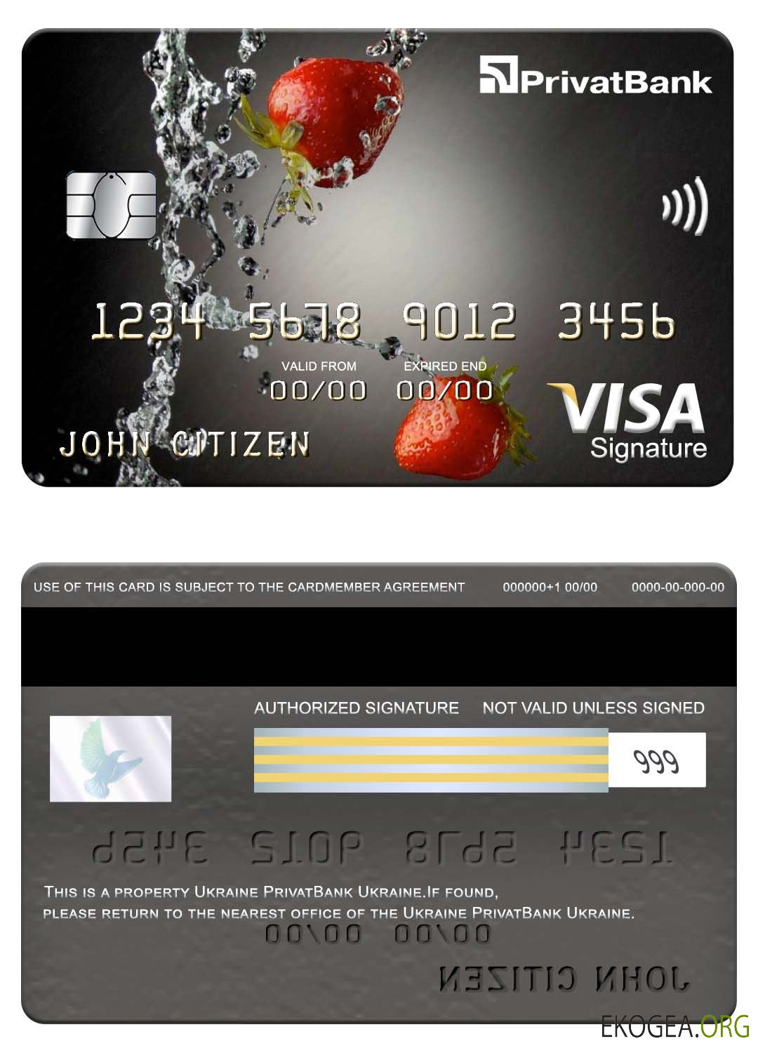 Carte de signature de visa Ukraine PrivatBank